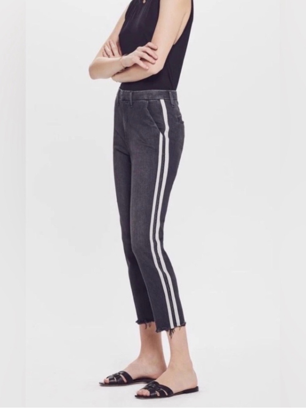 MOTHER The Shaker Prep Fray Black Fray Hem Jeans Waist 28